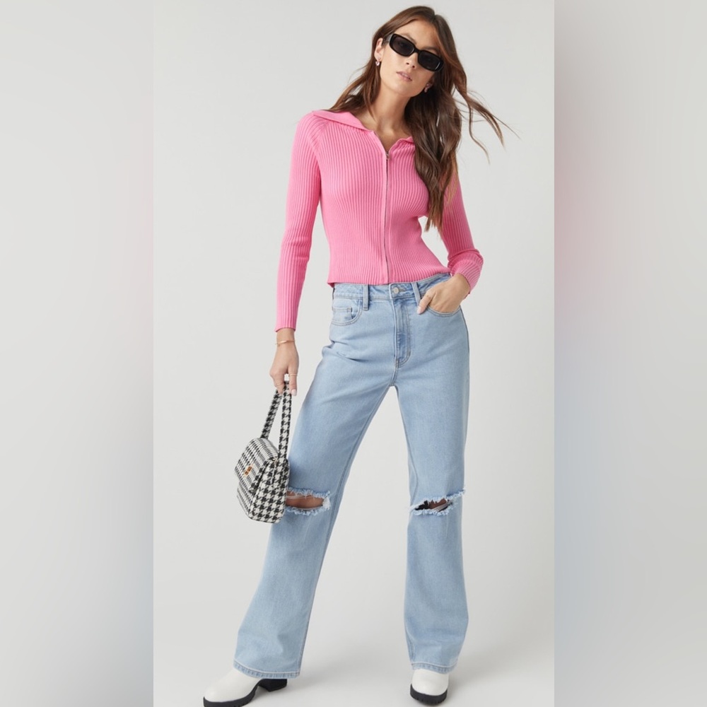 🩷New Francesca’s Stella Collared Zip Up Pink Cardigan🩷 - Picture 3 of 6